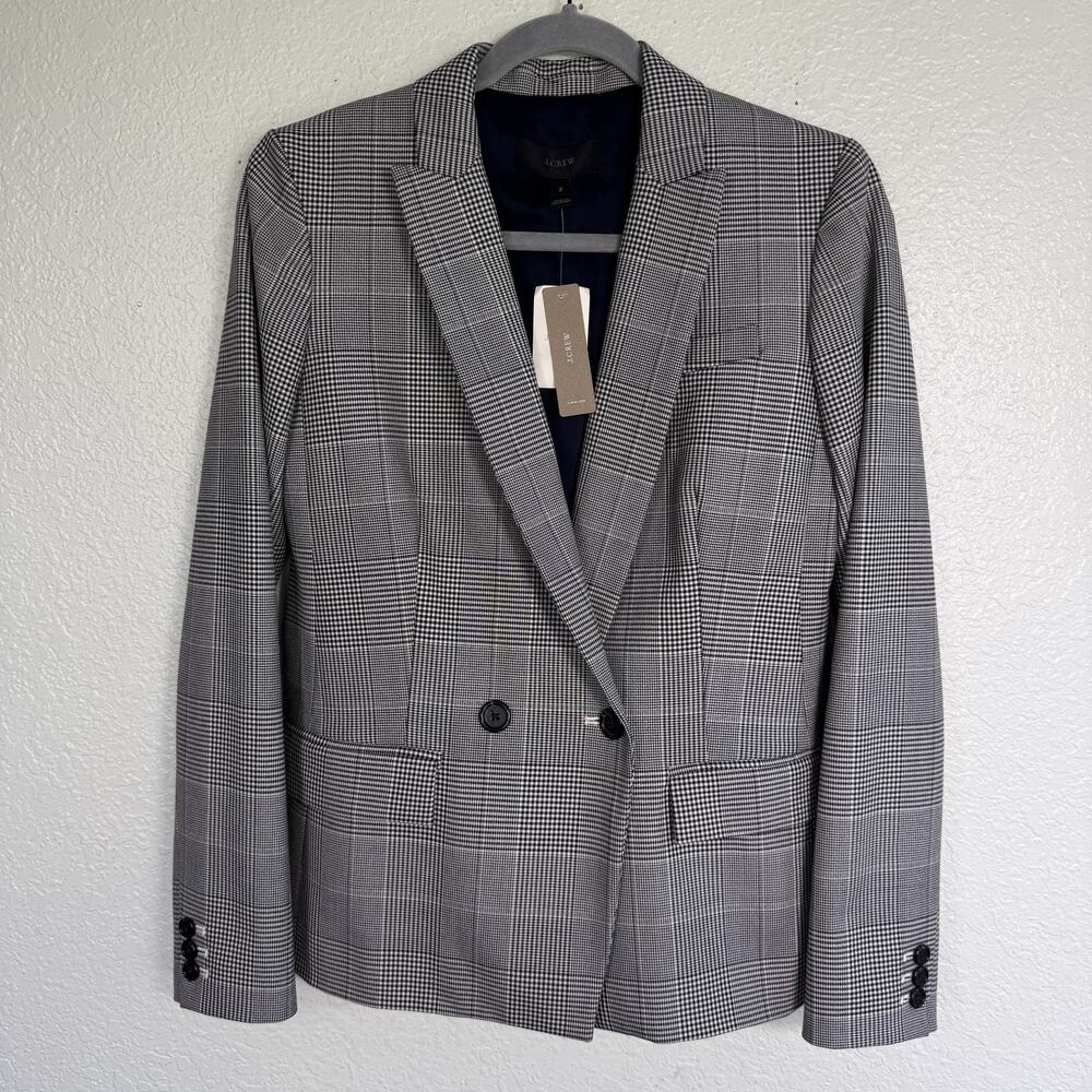 J Crew Blazer Womens 2 Plaid Double Breasted Suit Jacket Workwear Career Preppy